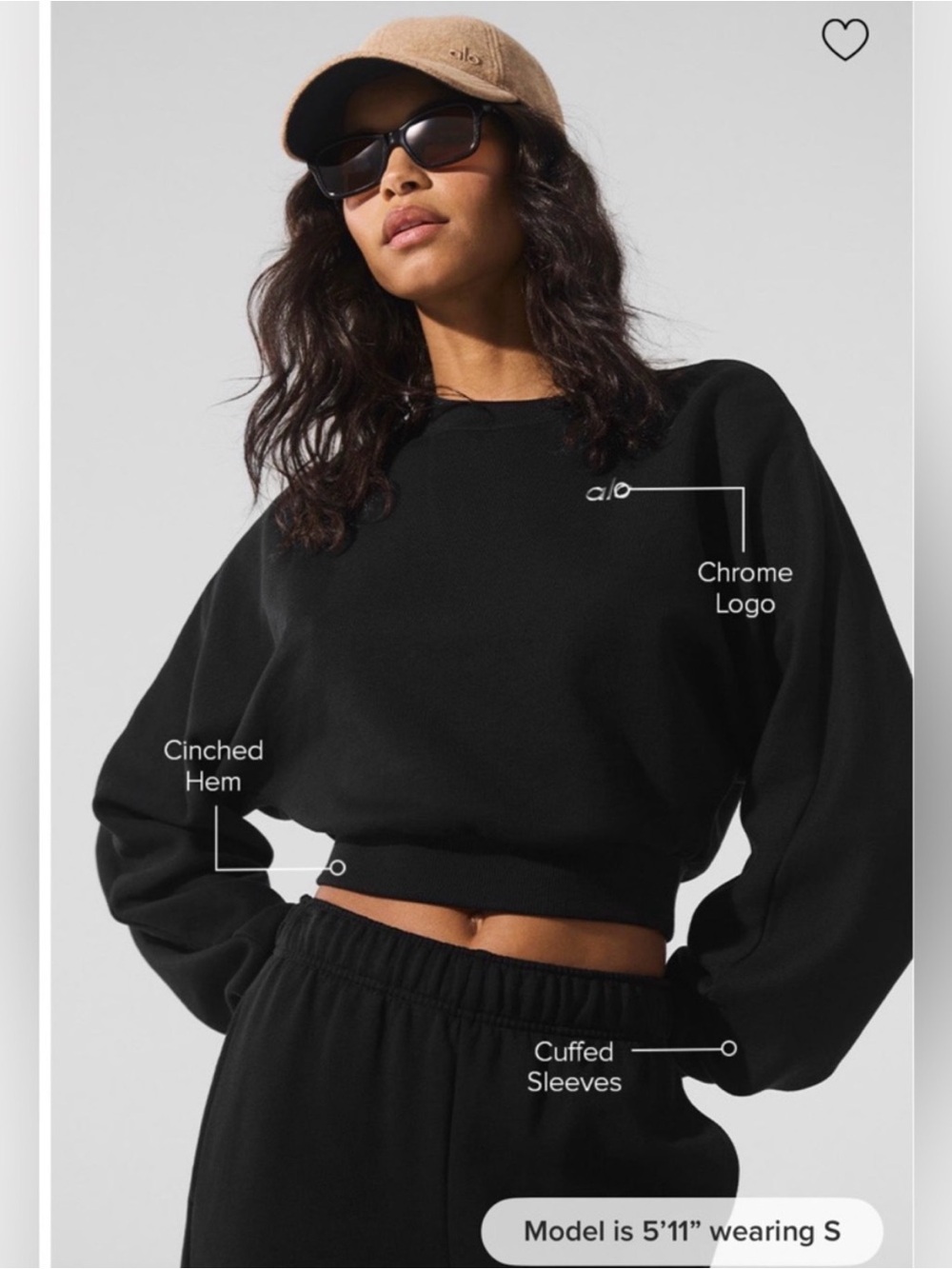 ALO Yoga Black Cropped Crew Sweatshirt